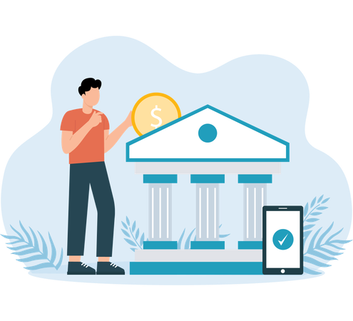 Man Deposit money in bank  Illustration