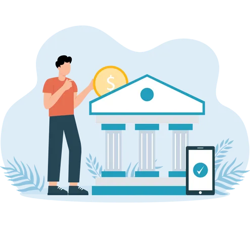 Man Deposit money in bank  Illustration