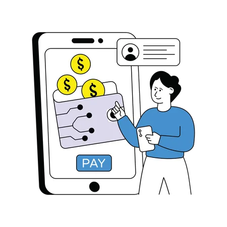 Man deposit money in Digital Wallet  Illustration