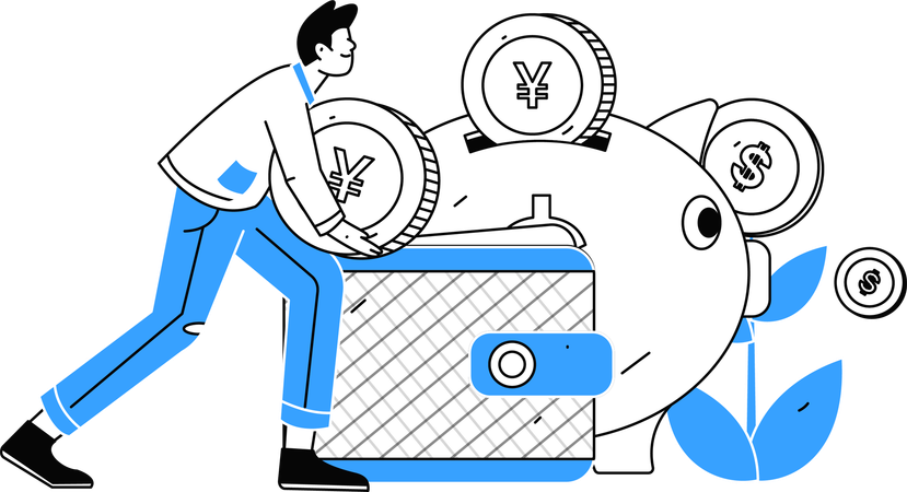 Man deposit money in Piggy Bank  Illustration