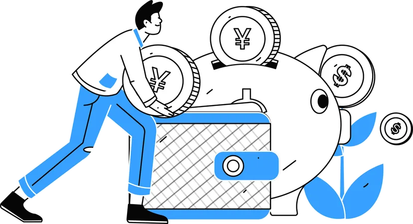 Man deposit money in Piggy Bank  Illustration