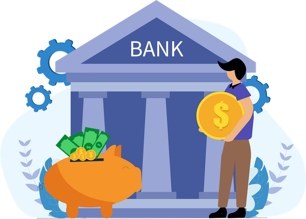 Man deposit money in savings account Illustration