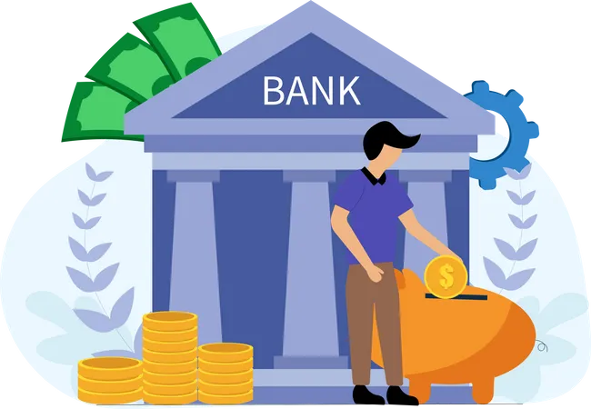 Man deposit money in savings  Illustration