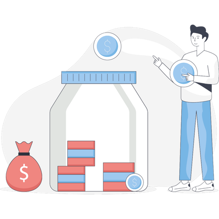 Man depositing cash in saving account  Illustration