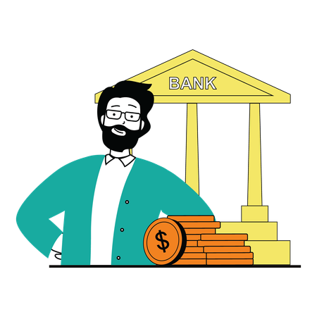 Man depositing money in bank  Illustration