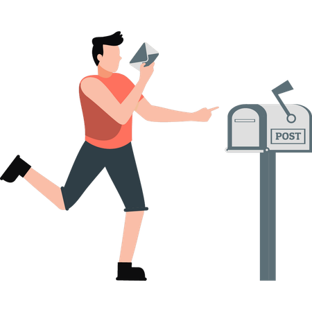 Man depositing the letter in post box  Illustration