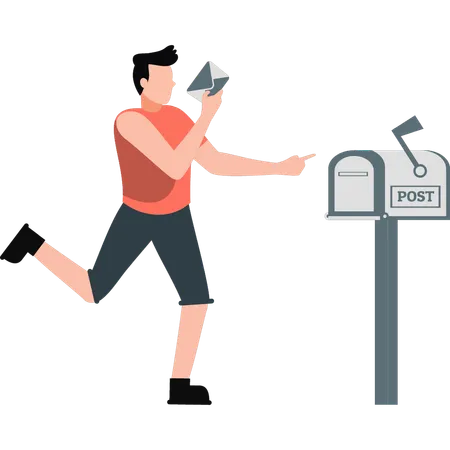 Man depositing the letter in post box  Illustration