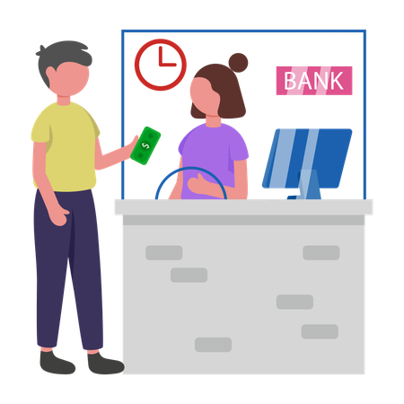 Man Deposits at Bank Counter  Illustration