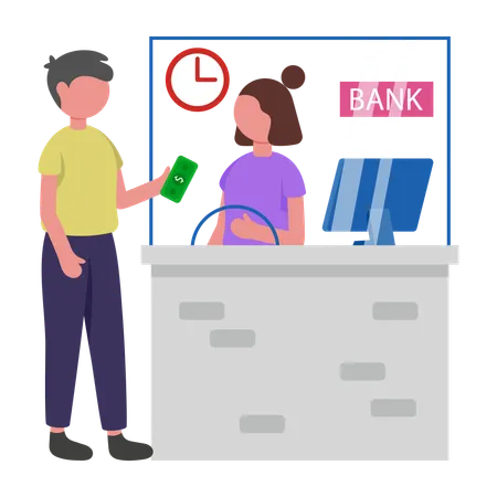 Man Deposits at Bank Counter  Illustration
