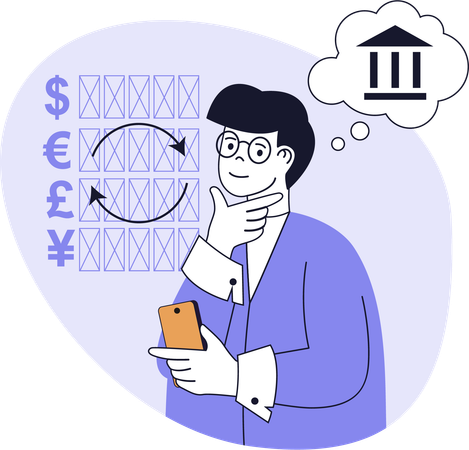 Man deposits money in bank  Illustration