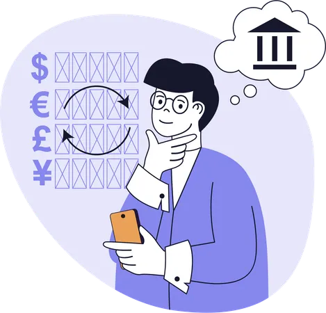 Man deposits money in bank  Illustration