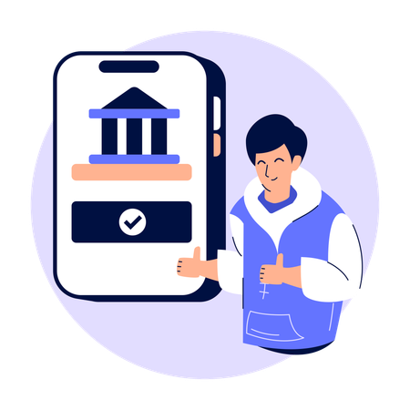 Man deposits money in online bank  Illustration