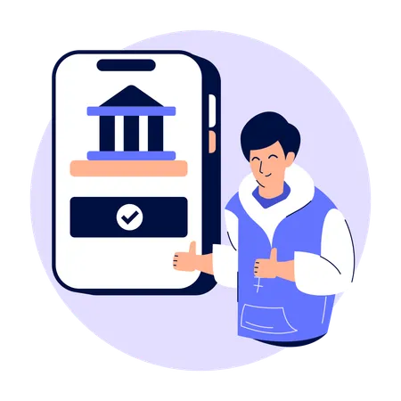 Man deposits money in online bank  Illustration