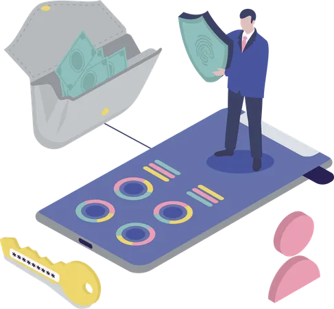 Man deposits money in wallet  Illustration
