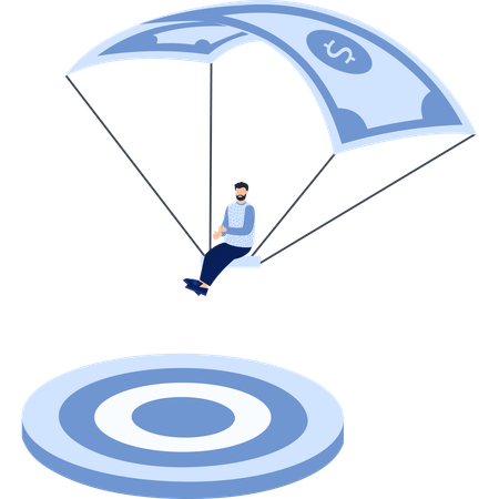 Man Descending Towards Target Money Parachute Business Success Illustration