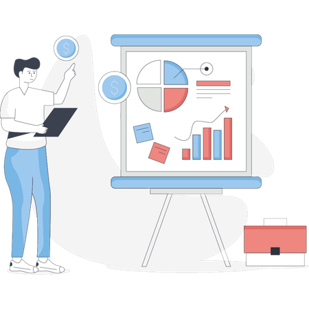 Man describing business strategy  Illustration