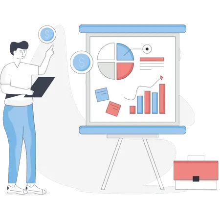 Man describing business strategy  Illustration