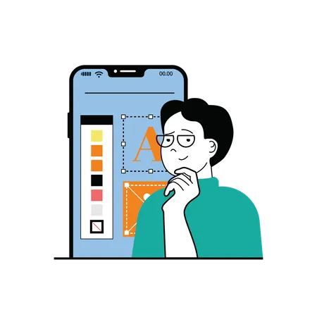 Man designing mobile app  Illustration