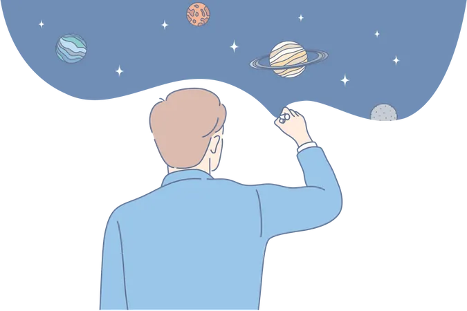 Man designing solar system  Illustration