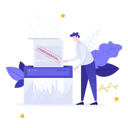 Man destroying confidential document  Illustration