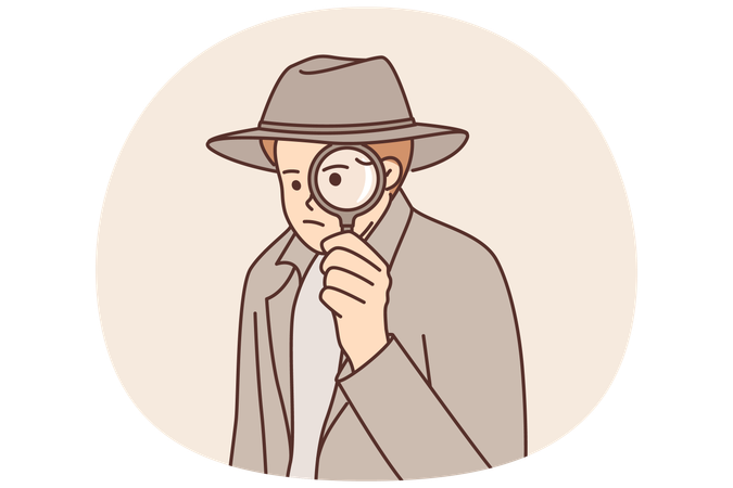 Man detective use magnifying glass to investigate crime scene or looking for necessary information  Illustration