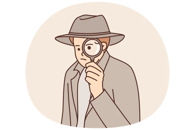Man detective use magnifying glass to investigate crime scene or looking for necessary information  Illustration
