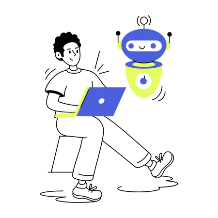 Man developing Robot Assistant  Illustration