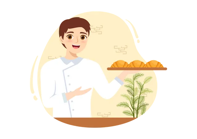 Man developing skills in baking  Illustration