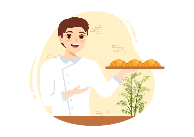 Man developing skills in baking  Illustration