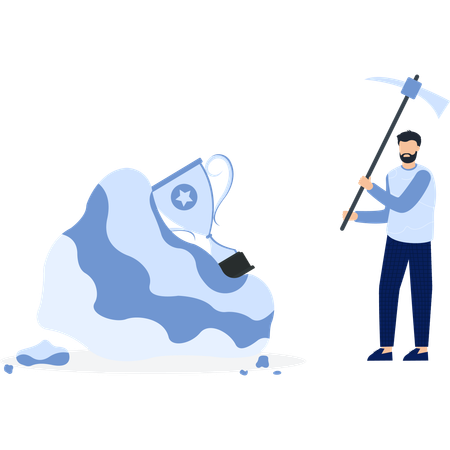 Man Digging for Trophy  Illustration