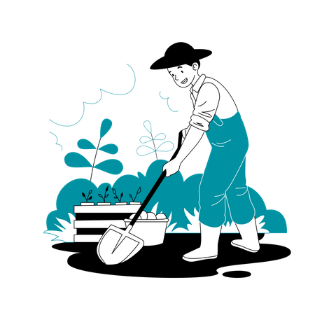 Man digging hole using shovel  Illustration