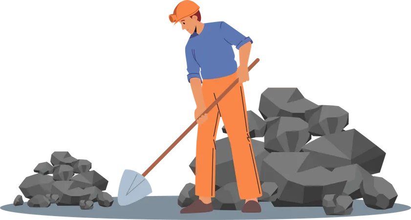 Man digging soil to extract coal  Illustration