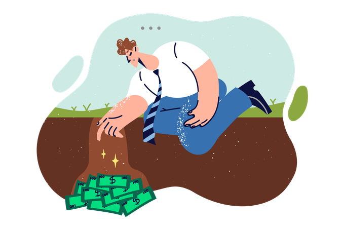 Man digs money out of ground  Illustration