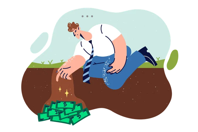 Man digs money out of ground  Illustration