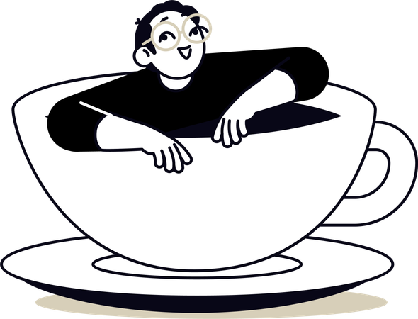 Man dipped inside coffee cup  Illustration