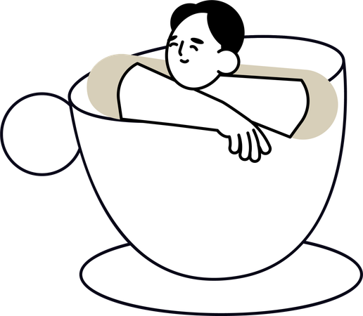 Man dipped into coffee mug  Illustration