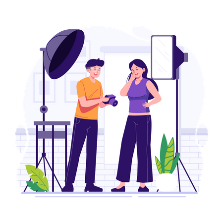 Man directing woman during a photo session  Illustration