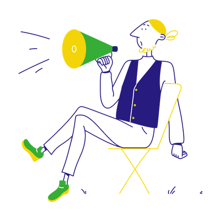 Man director speaks into mouthpiece  Illustration