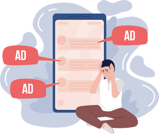Man disappointed with annoying ads Illustration
