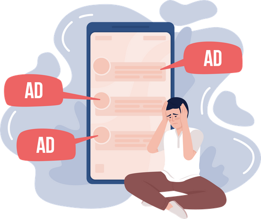 Man disappointed with annoying ads  Illustration