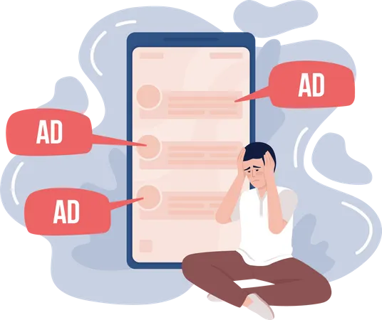 Man disappointed with annoying ads  Illustration