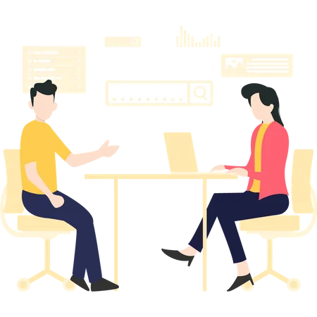 Man discussing about project with female developer Illustration