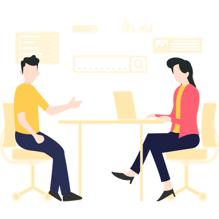 Man discussing about project with female developer  Illustration