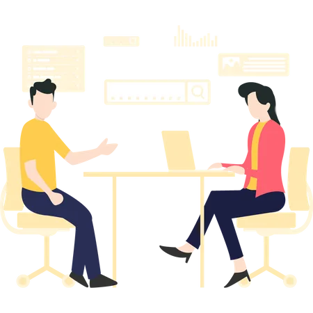 Man discussing about project with female developer  Illustration