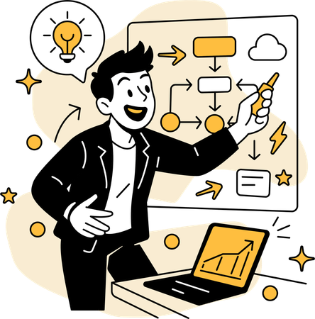 Man Discussing Ideas with Whiteboard  Illustration