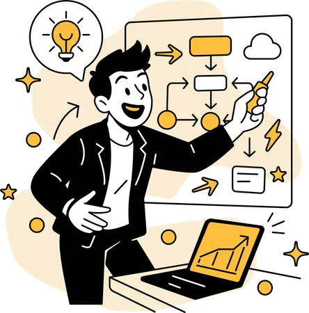 Man Discussing Ideas with Whiteboard  Illustration