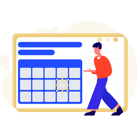 Man discussing reminder calendar  Illustration