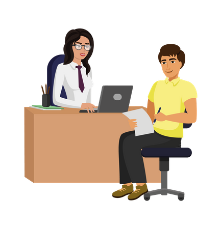 Man discussing with female manager  Illustration