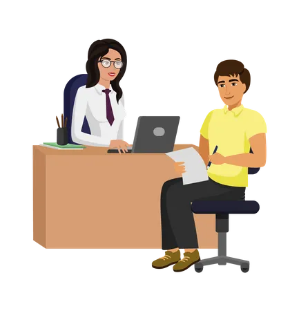 Man discussing with female manager  Illustration