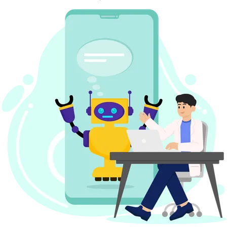 Man discussing with mobile AI chatbot  Illustration